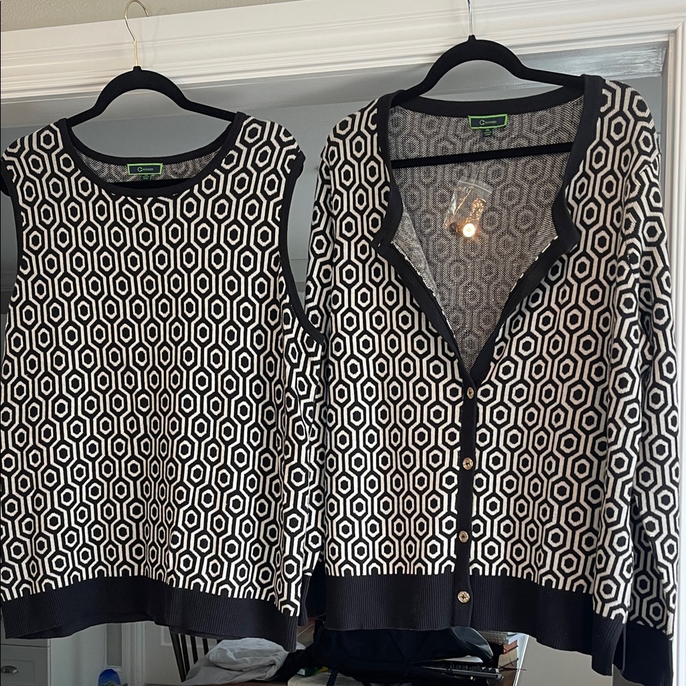 C. Wonder Black and White Geometric Cardigan Set NWTs XL